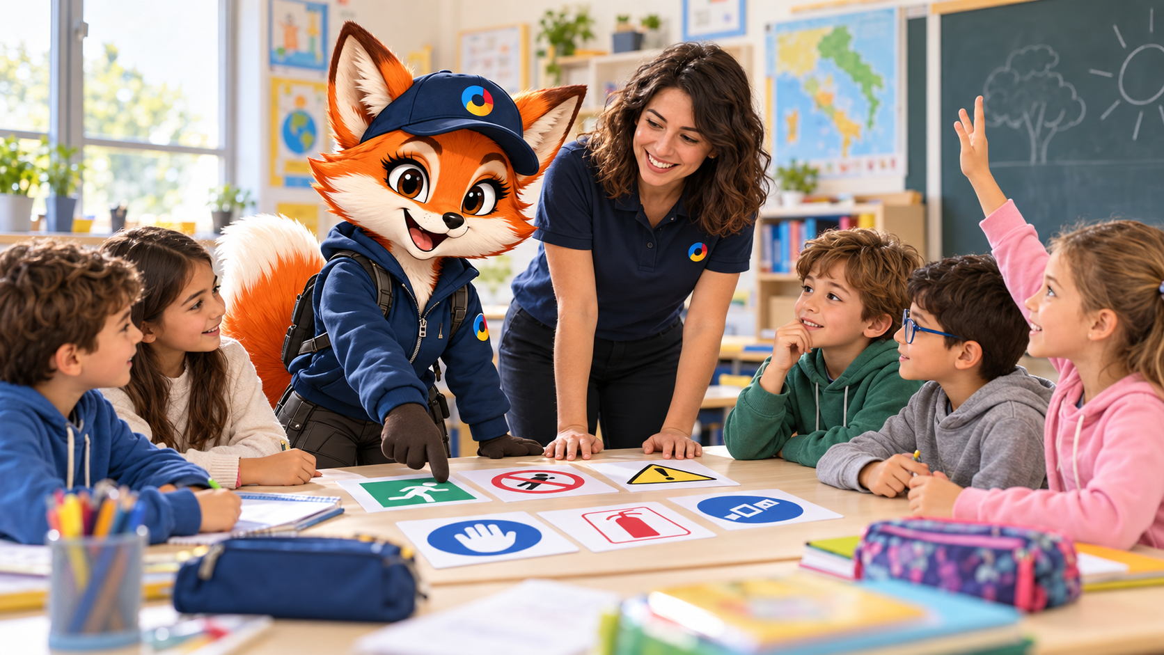 Laboratorio sulla sicurezza con la mascotte Volpina